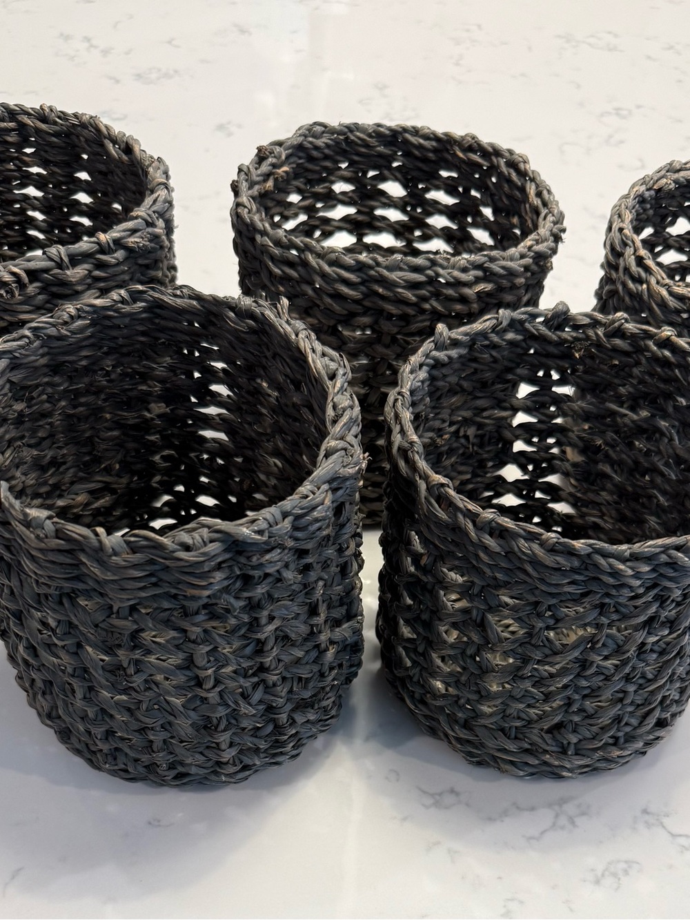 Pottery Barn Charcoal Gray Handwoven Seagrass Baskets - Set of 5